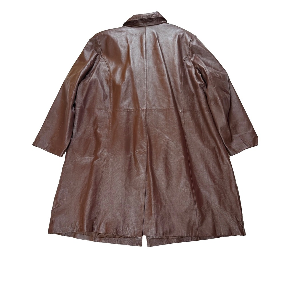 Vintage Roaman's Leather Midi Coat Women's Size B4 (2X) Brown Button Y2K Goth - Picture 4 of 7